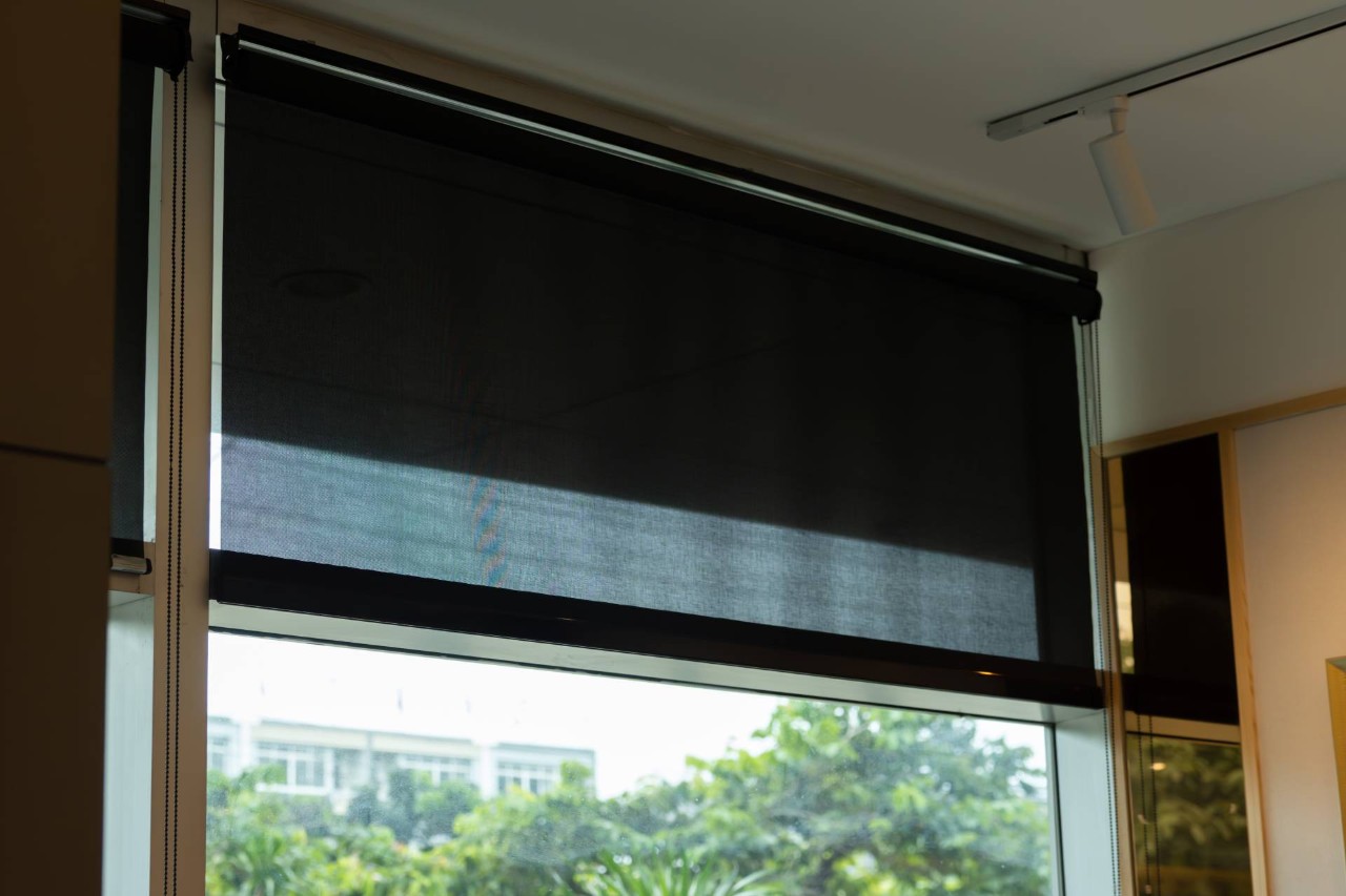  A light-blocking window treatment on a window with a city view at Sun Catchers near Chattanooga, Tennessee (TN)