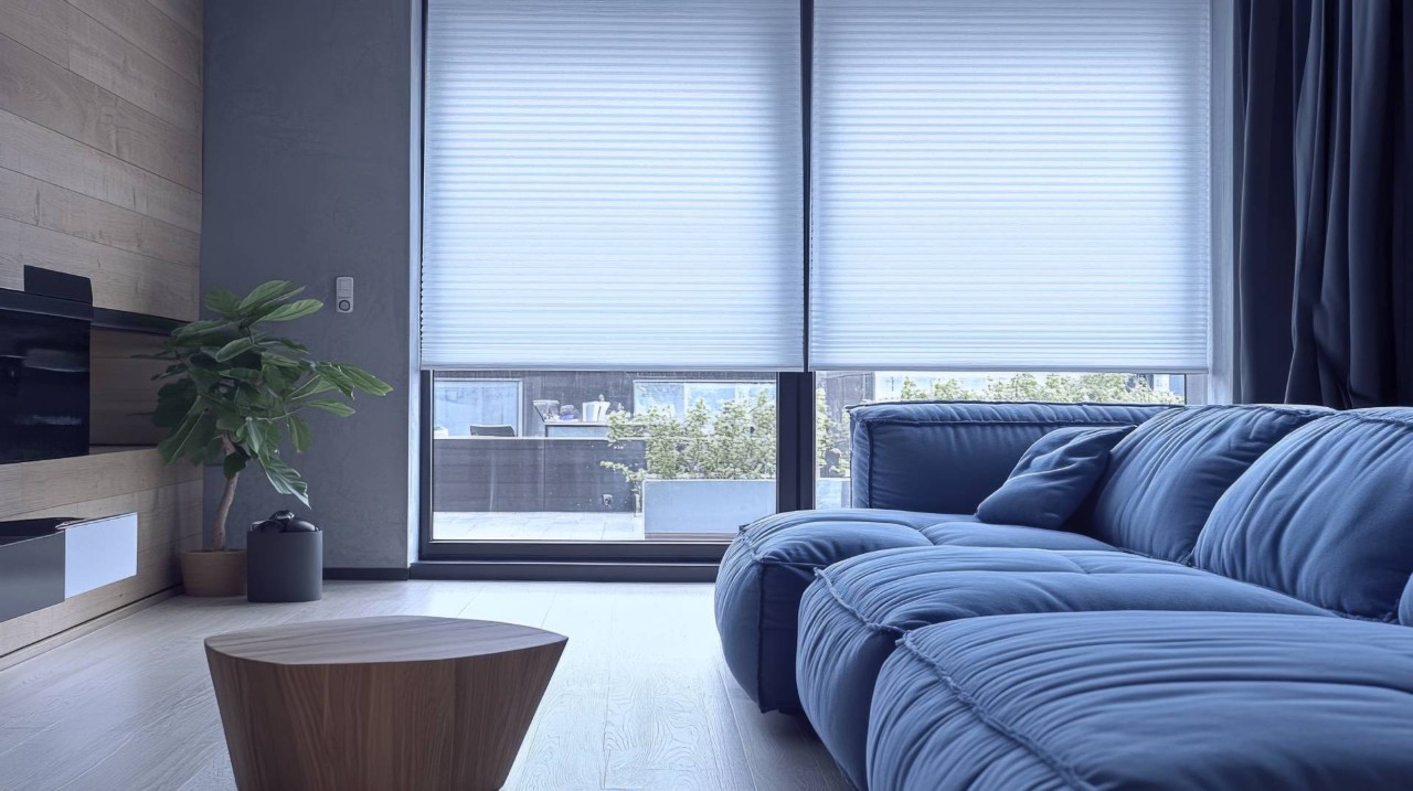 Modern cellular shades in a living room near Chattanooga, TN