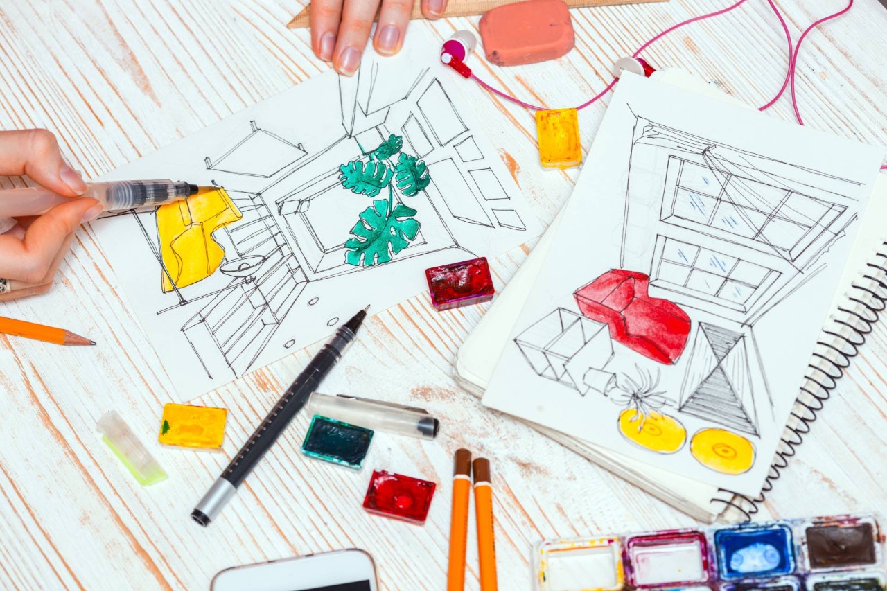 Interior design sketches of a new project space at Sun Catchers near Chattanooga, Tennessee (TN)