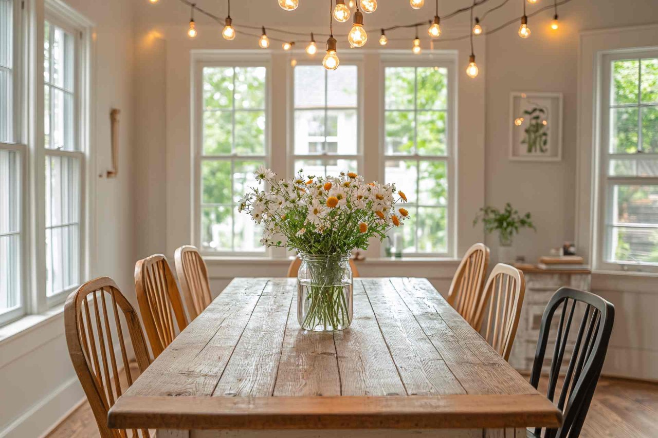 A farmhouse interior design for a dining room at Sun Catchers near Chattanooga, Tennessee (TN)